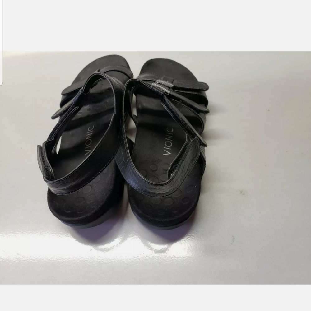 Vionic Sandals Size 10 Women's Amber Adjustable Orthaheel Black Comfort Shoes - Picture 7 of 9